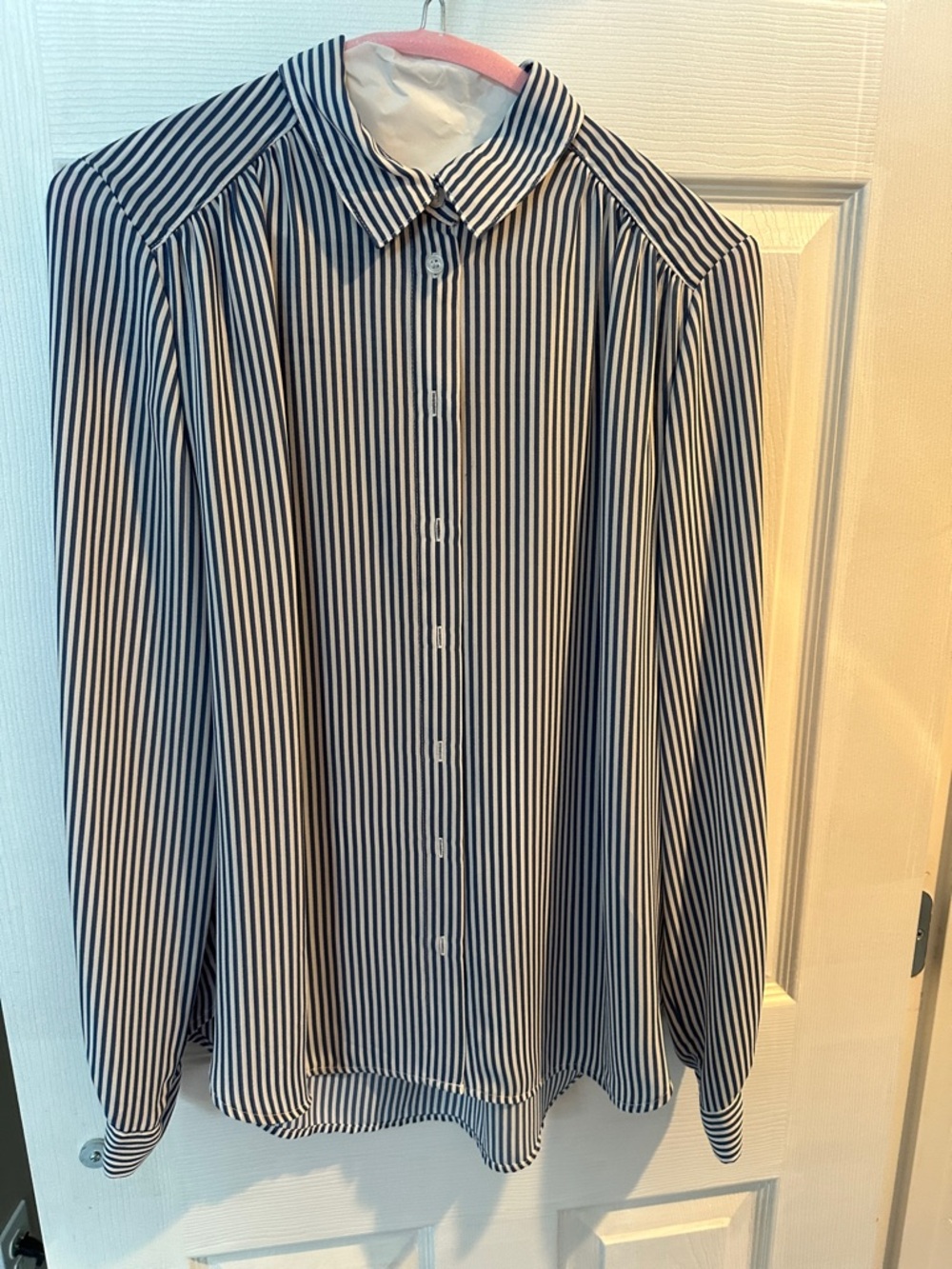 H&M Navy and White Striped Button-Down Dress Shirt